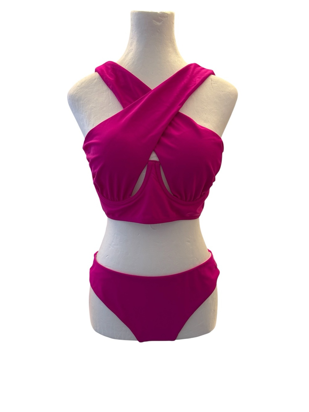 SHEIN Fuchsia Crisscross High-Waist Bikini, Size L